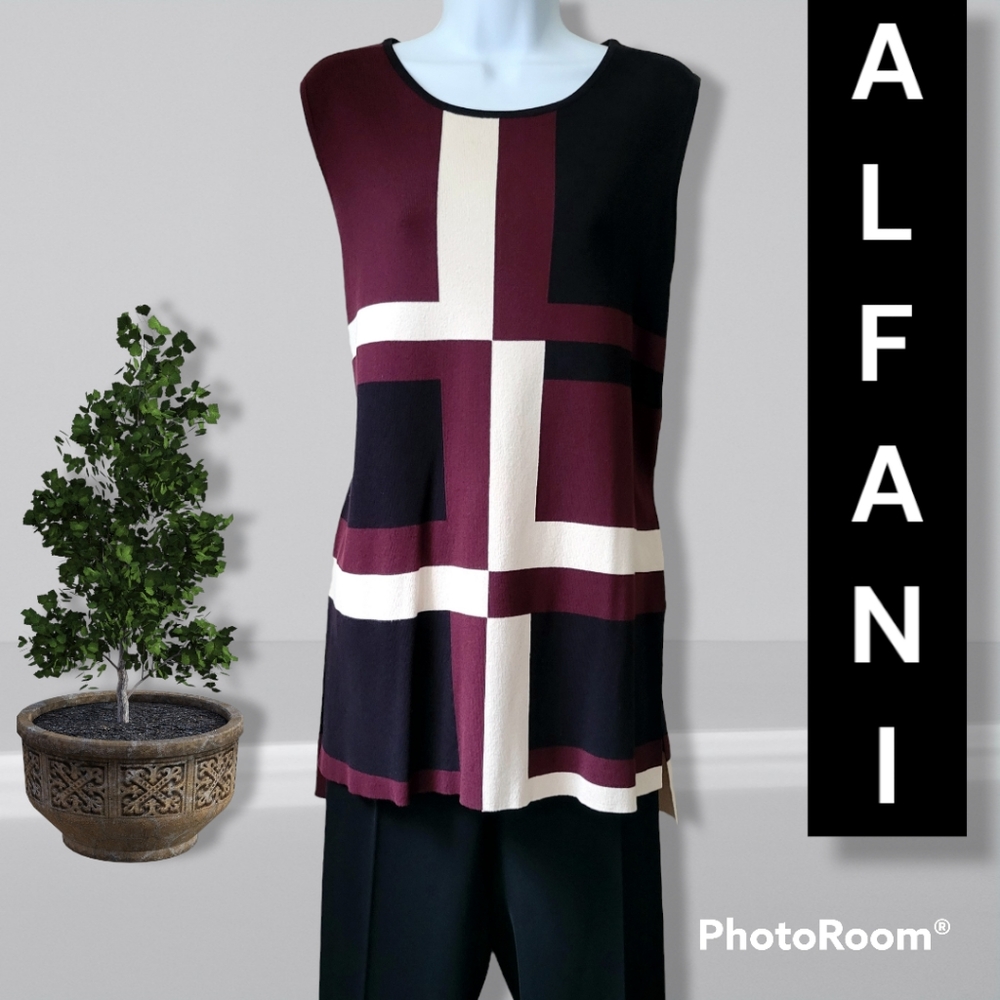 Alfani Sleeveless Sweater Womens XL Alfani Sweater XL Maroon Cream Black - Picture 10 of 10